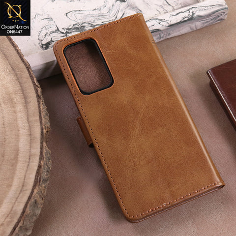 OnePlus 9  - Light Brown -  Premium Leather Megantic Flip Book Covers With Card Holding Option