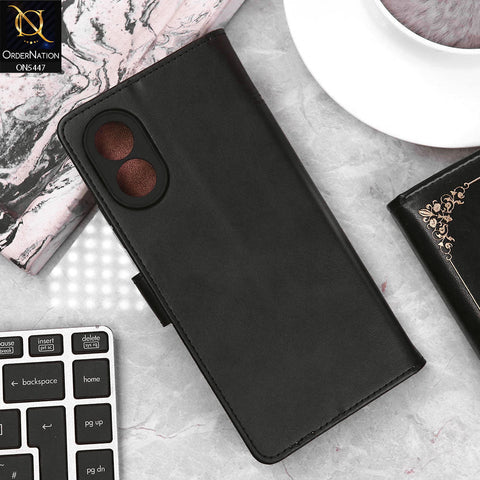 Oppo A38 Cover - Black - Premium Leather Megantic Flip Book Covers With Card Holding Option