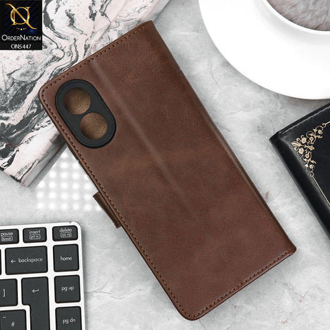 Oppo A38 Cover - Dark Brown - Premium Leather Megantic Flip Book Covers With Card Holding Option