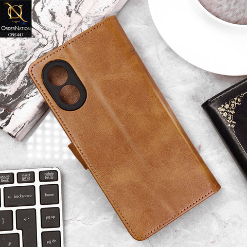 Oppo A38 Cover - Light Brown - Premium Leather Megantic Flip Book Covers With Card Holding Option