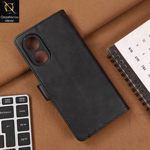 Oppo A58 4G Cover - Black - Premium Leather Megantic Flip Book Covers With Card Holding Option