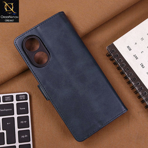 Oppo A38 Cover - Blue - Premium Leather Megantic Flip Book Covers With Card Holding Option