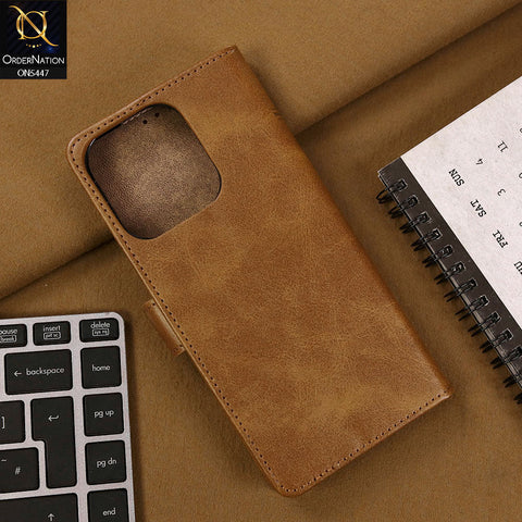 Oppo A5 Pro 4G Cover - Light Brown - Premium Leather Megantic Flip Book Covers With Card Holding Option