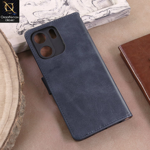 Oppo A5x 5G  - Blue -  Premium Leather Megantic Flip Book Covers With Card Holding Option