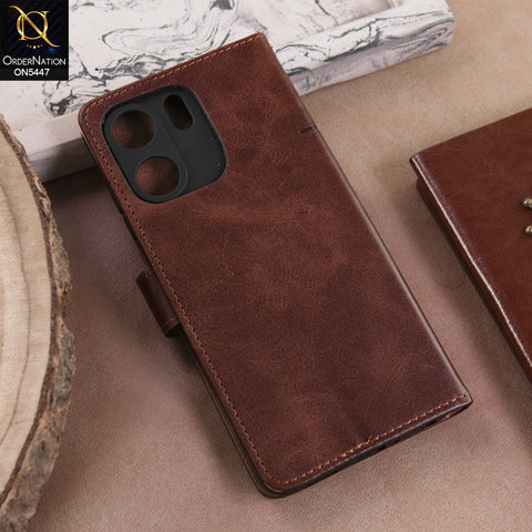 Oppo A5x 5G  - Dark Brown -  Premium Leather Megantic Flip Book Covers With Card Holding Option
