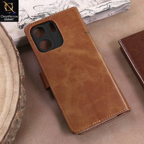 Oppo A5x 4G  - Light Brown -  Premium Leather Megantic Flip Book Covers With Card Holding Option