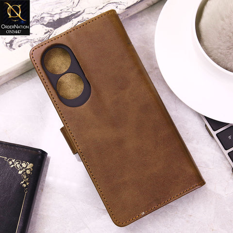 Oppo A60 Cover - Dark Brown -  Premium Leather Megantic Flip Book Covers With Card Holding Option
