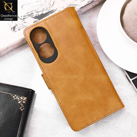 Oppo A60 Cover - Light Brown -  Premium Leather Megantic Flip Book Covers With Card Holding Option