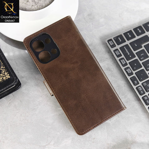 Oppo F31 Cover - Dark Brown -  Premium Leather Megantic Flip Book Covers With Card Holding Option