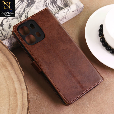 OPPO A6S 4G Cover  - Dark Brown - Premium Leather Megantic Flip Book Covers With Card Holding Option