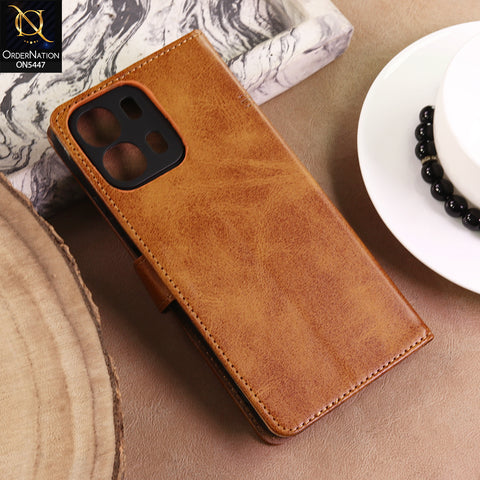 OPPO A6S 4G Cover  - Light Brown - Premium Leather Megantic Flip Book Covers With Card Holding Option