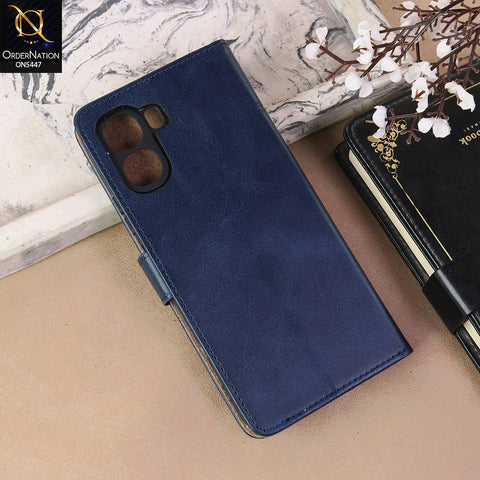 Oppo A6x 5G Cover - Blue  - Premium Leather Megantic Flip Book Covers With Card Holding Option