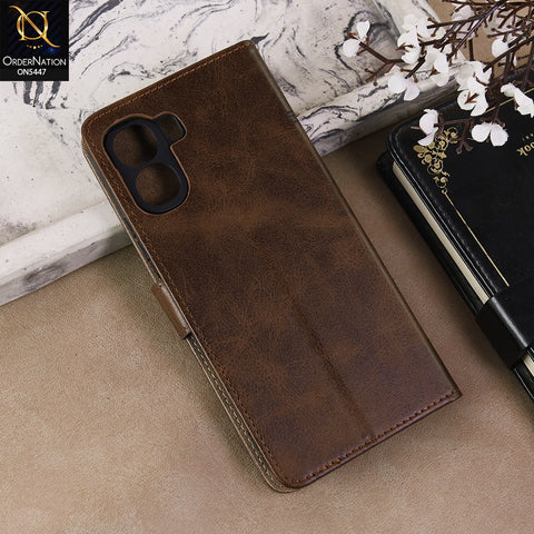 Oppo A6 Cover - Dark Brown  - Premium Leather Megantic Flip Book Covers With Card Holding Option