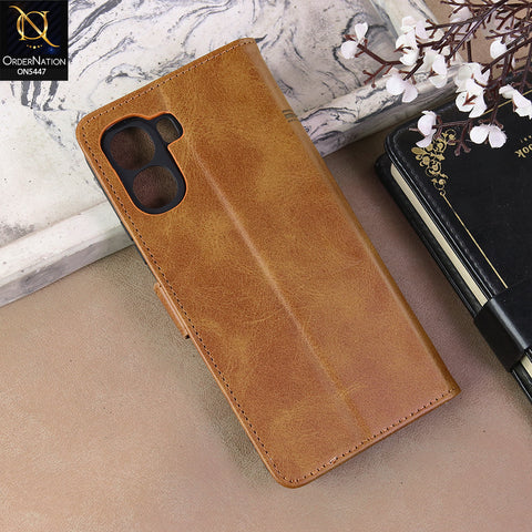 Oppo A6x 4G Cover - Light Brown  - Premium Leather Megantic Flip Book Covers With Card Holding Option