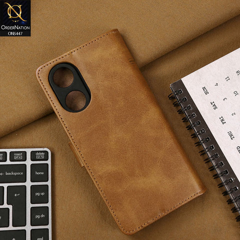 Oppo A78 4G Cover - Light Brown - Premium Leather Megantic Flip Book Covers With Card Holding Option