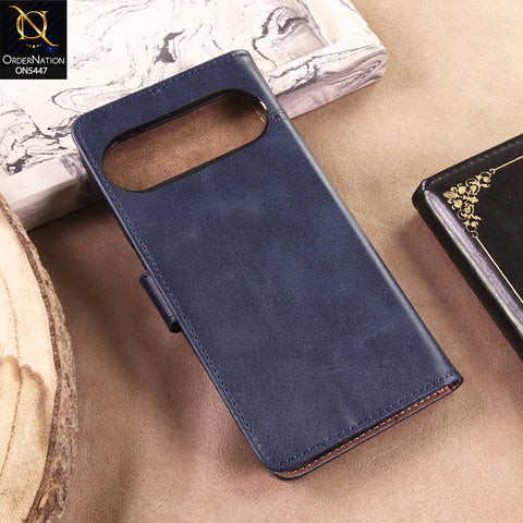 Google Pixel 10 Pro Cover - Blue - Premium Leather Megantic Flip Book Covers With Card Holding Option