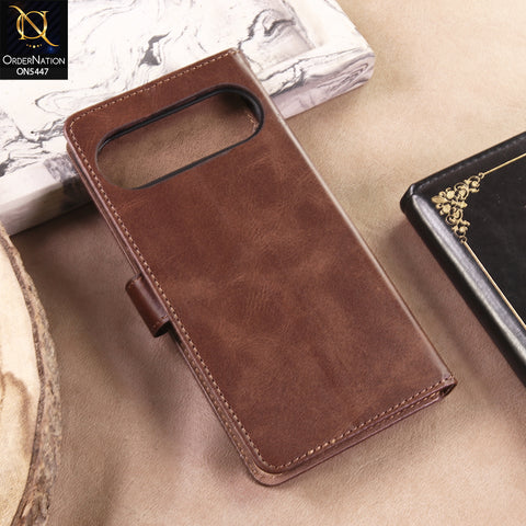 Google Pixel 10 Pro Cover - Dark Brown - Premium Leather Megantic Flip Book Covers With Card Holding Option