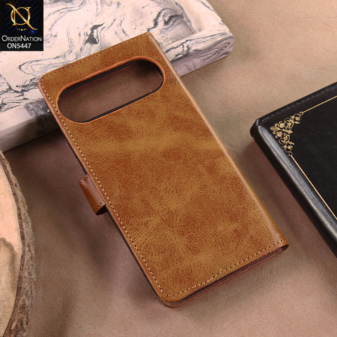 Google Pixel 10 Pro Cover - Light Brown - Premium Leather Megantic Flip Book Covers With Card Holding Option
