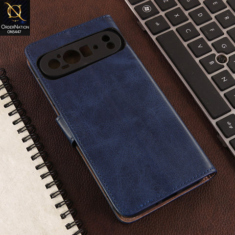 Google Pixel 10 Pro XL Cover - Blue - Premium Leather Megantic Flip Book Covers With Card Holding Option