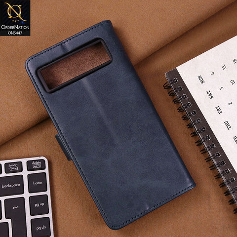 Google Pixel 6 Cover - Blue - Premium Leather Megantic Flip Book Covers With Card Holding Option