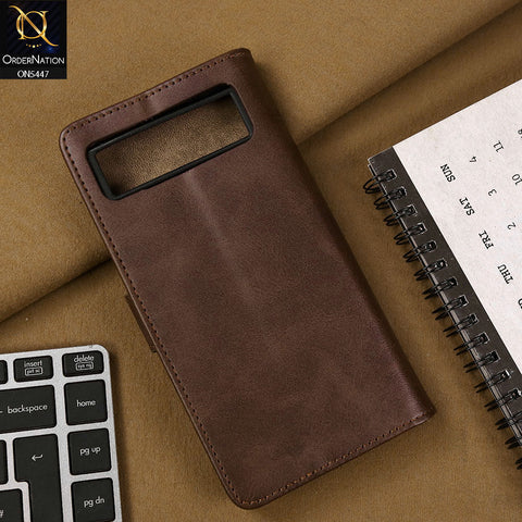Google Pixel 6 Cover - Dark Brown - Premium Leather Megantic Flip Book Covers With Card Holding Option