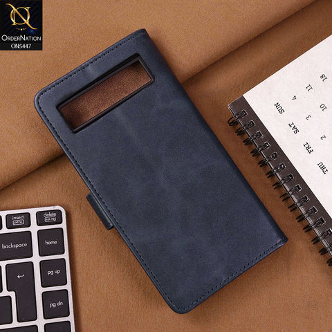 Google Pixel 6a Cover - Blue - Premium Leather Megantic Flip Book Covers With Card Holding Option