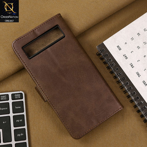 Google Pixel 6a Cover - Dark Brown - Premium Leather Megantic Flip Book Covers With Card Holding Option