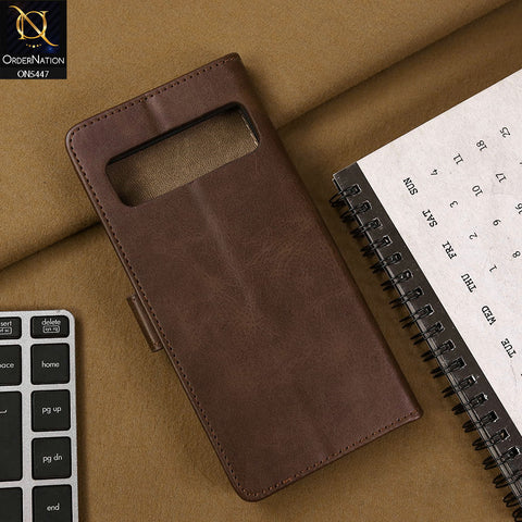 Google Pixel 6 Pro Cover - Dark Brown - Premium Leather Megantic Flip Book Covers With Card Holding Option