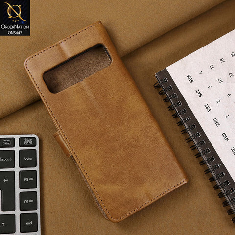 Google Pixel 6 Pro Cover - Light Brown - Premium Leather Megantic Flip Book Covers With Card Holding Option