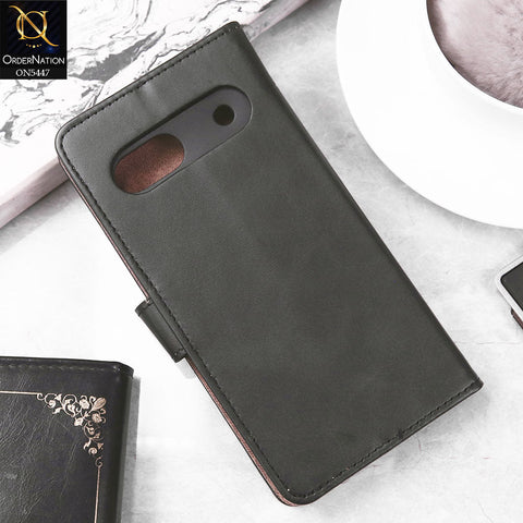 Google Pixel 7a Cover - Black -  Premium Leather Megantic Flip Book Covers With Card Holding Option