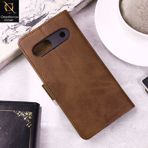 Google Pixel 7a Cover - Light Brown -  Premium Leather Megantic Flip Book Covers With Card Holding Option