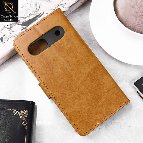 Google Pixel 7a Cover - Light Brown -  Premium Leather Megantic Flip Book Covers With Card Holding Option