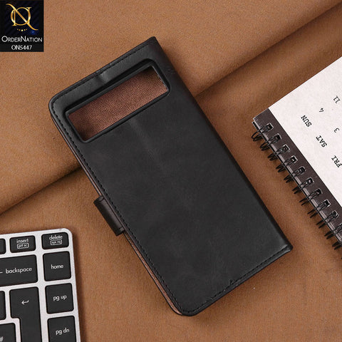 Google Pixel 8 Cover - Black - Premium Leather Megantic Flip Book Covers With Card Holding Option