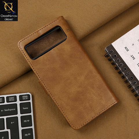 Google Pixel 8 Cover - Light Brown - Premium Leather Megantic Flip Book Covers With Card Holding Option