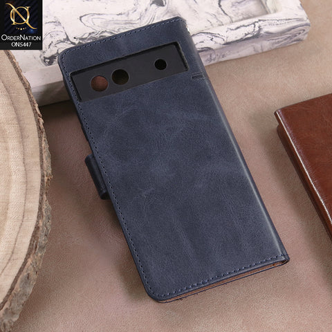 Google Pixel 8a  - Blue -  Premium Leather Megantic Flip Book Covers With Card Holding Option