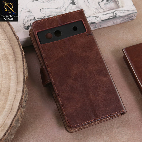 Google Pixel 8a  - Dark Brown -  Premium Leather Megantic Flip Book Covers With Card Holding Option