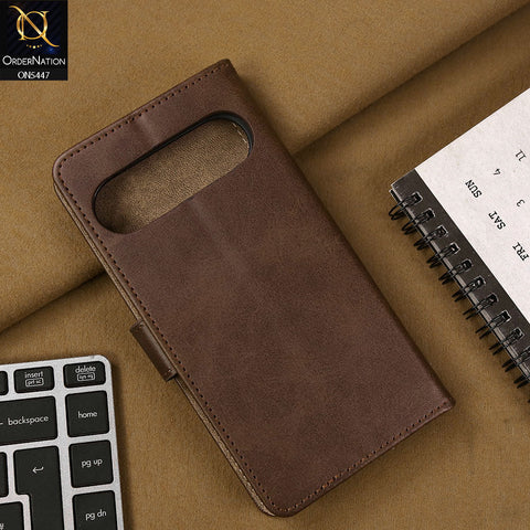 Google Pixel 9 Cover - Dark Brown - Premium Leather Megantic Flip Book Covers With Card Holding Option