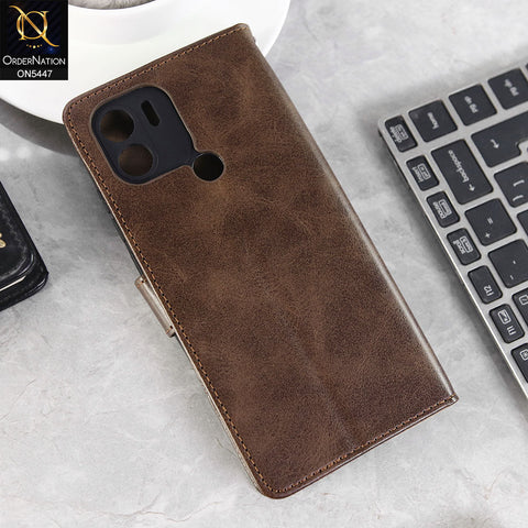 Xiaomi Redmi A1 Plus Cover - Dark Brown -  Premium Leather Megantic Flip Book Covers With Card Holding Option
