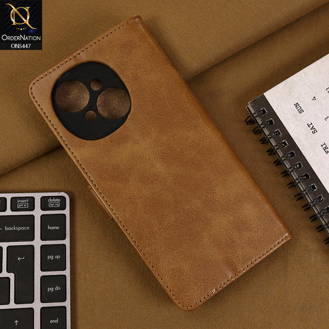 Tecno Spark Go 1 Cover - Light Brown - Premium Leather Megantic Flip Book Covers With Card Holding Option