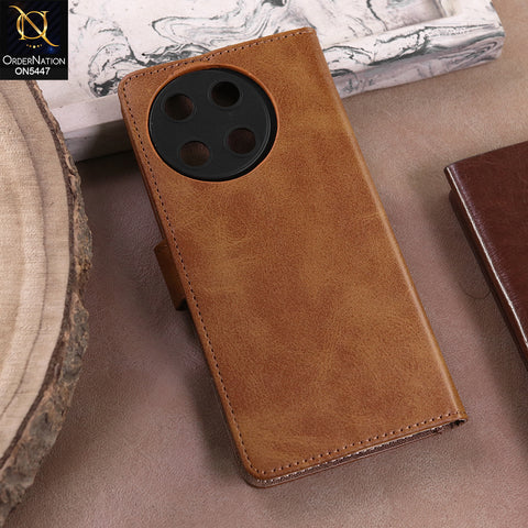 Realme 11 5G  - Light Brown -  Premium Leather Megantic Flip Book Covers With Card Holding Option