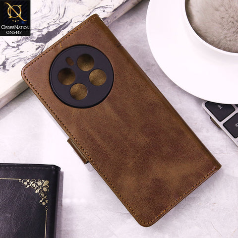 Realme 12 4G Cover - Dark Brown -  Premium Leather Megantic Flip Book Covers With Card Holding Option