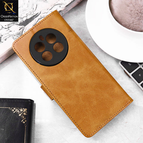Realme 12 4G Cover - Light Brown -  Premium Leather Megantic Flip Book Covers With Card Holding Option