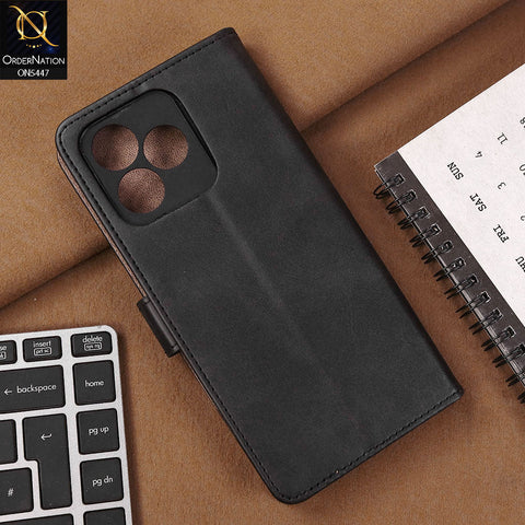 Realme C51 Cover - Black - Premium Leather Megantic Flip Book Covers With Card Holding Option