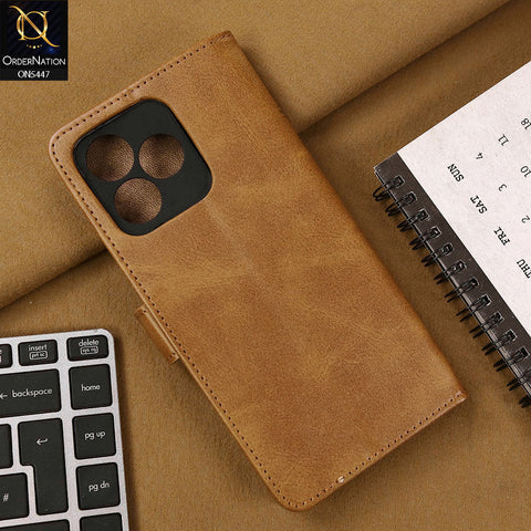 Realme C51 Cover - Light Brown - Premium Leather Megantic Flip Book Covers With Card Holding Option