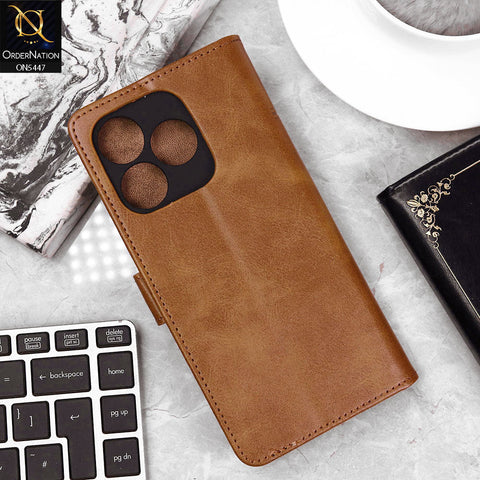 Realme C61 Cover - Light Brown - Premium Leather Megantic Flip Book Covers With Card Holding Option
