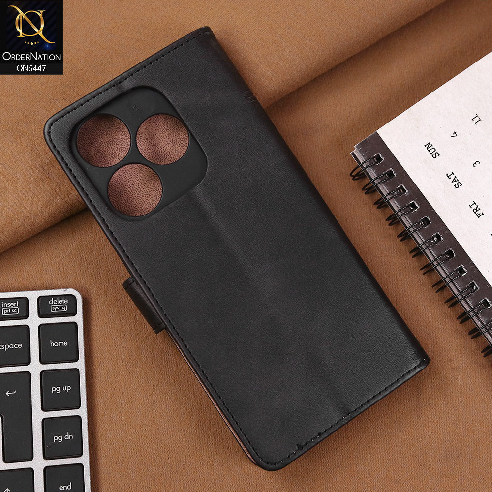 Realme Note 60x Cover - Black -  Premium Leather Megantic Flip Book Covers With Card Holding Option