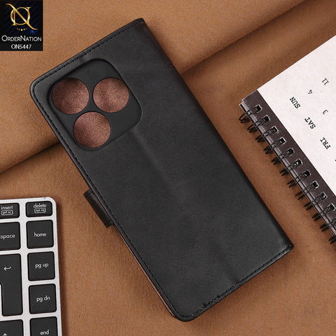 Realme Note 60x Cover - Black -  Premium Leather Megantic Flip Book Covers With Card Holding Option