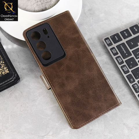 Realme C71 Cover - Dark Brown -  Premium Leather Megantic Flip Book Covers With Card Holding Option