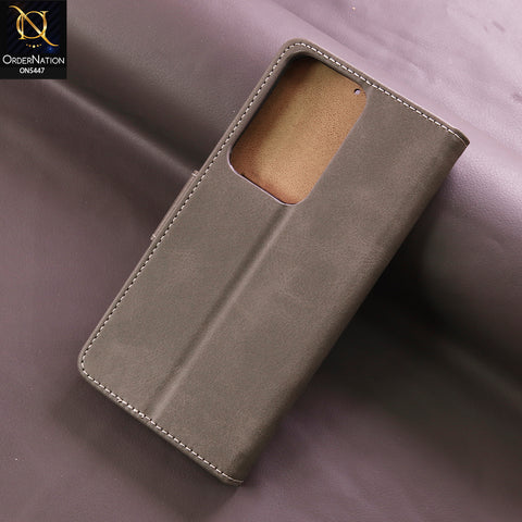 Realme C85 Cover - Gray - Premium Leather Megantic Flip Book Covers With Card Holding Option