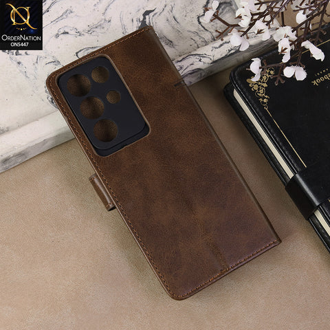Realme C85 Pro Cover - Dark Brown  - Premium Leather Megantic Flip Book Covers With Card Holding Option